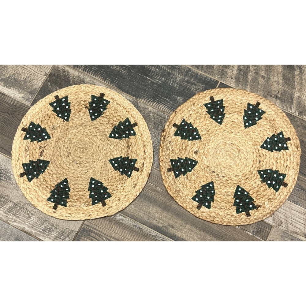 Juke Woven Christmas Tree Table Placemats 15.5" Round Set Of 2